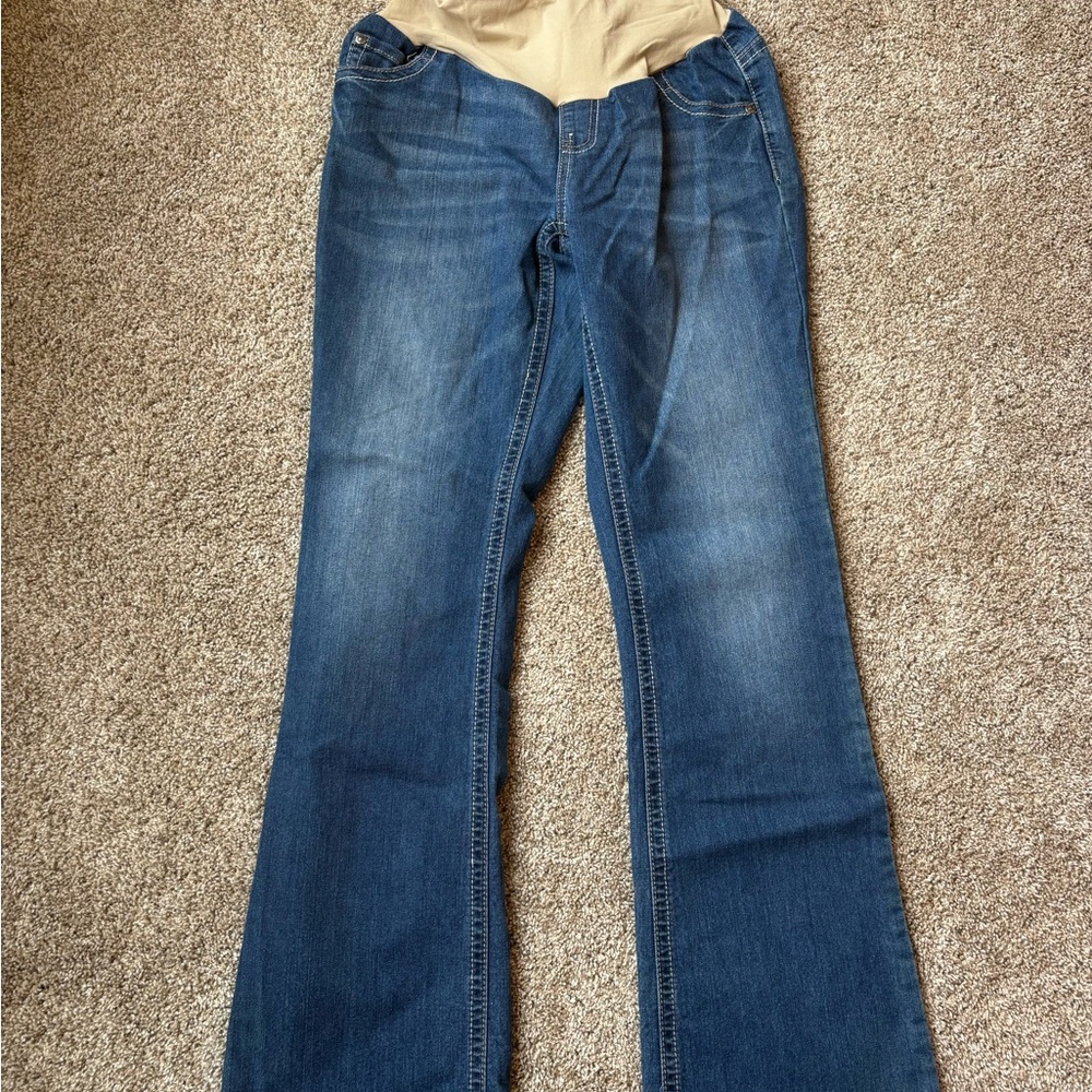 Indigo Blue Maternity Flare Wide Leg Jeans in Classic Blue